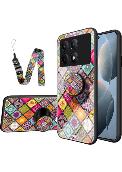 Xiaomi Poco X6 Pro 5g Kılıf Için Askı Çiçek Desenli Kickstand Temperli Cam Kapak-Renkli Desen (Yurt Dışından)