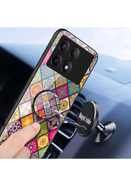 Xiaomi Poco X6 Pro 5g Kılıf Için Askı Çiçek Desenli Kickstand Temperli Cam Kapak-Renkli Desen (Yurt Dışından)