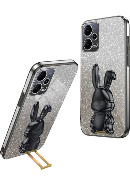 Xiaomi Redmi Için Not 12 5g (Küresel) Telefon Kılıfı Sevimli Tavşan Çekilebilir Kickstand Darbeye Dayanıklı Pc + Tpu Kapak-Siyah (Yurt Dışından)