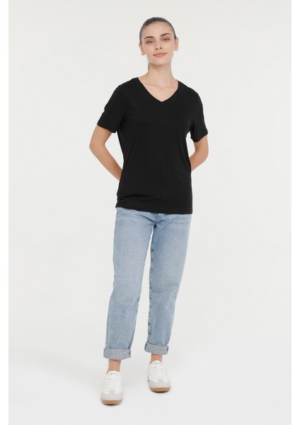 Wb V Vıskon 11Mdk205 4Fx Siyah Kadın Kısa Kol T-Shirt modelleri