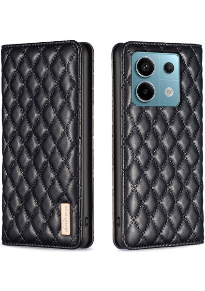 Xiaomi Poco X6 5g Telefon Kılıfı Için Eşkenar Dörtgen Izgara Görüntüleme Standı Kapağı-Siyah (Yurt Dışından)