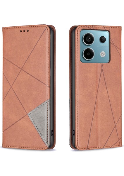 Xiaomi Poco X6 5g Pu Deri Kılıf Standı Manyetik Kapatma Flip Telefon Kapağı-Kahverengi (Yurt Dışından)