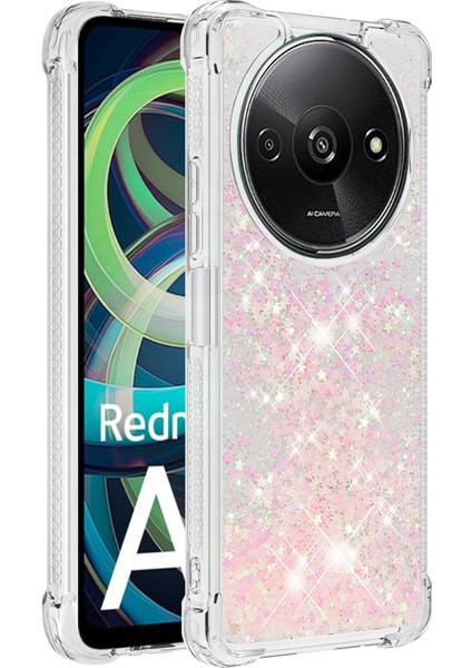 Xiaomi Redmi A3 Kılıf Glitter Liquid Tpu Darbeye Dayanıklı Telefon Kapağı-Pembe/pentagram (Yurt Dışından)