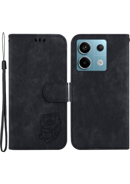 Xiaomi Poco X6 5g Pu Deri Kapak Çevirin Cüzdan Standı Kaplan Desenli Telefon Kılıfı-Siyah (Yurt Dışından)