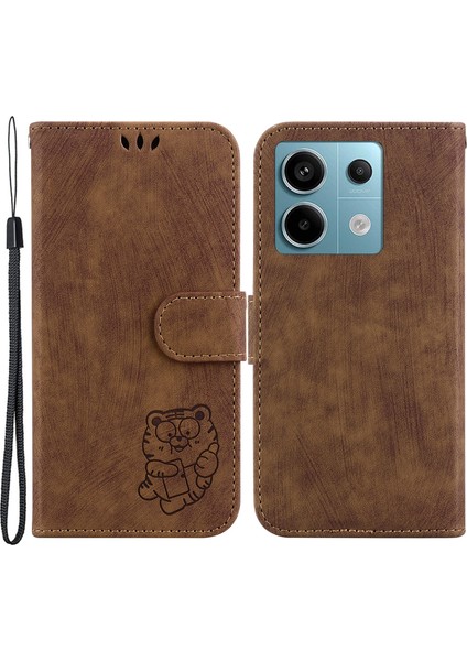 Xiaomi Poco X6 5g Pu Deri Kapak Çevirin Cüzdan Standı Kaplan Desenli Telefon Kılıfı-Kahverengi (Yurt Dışından)