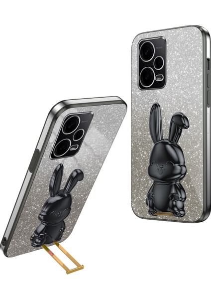 Xiaomi Redmi Için Not 12 Pro 5g Pc+Tpu Galvanik Cep Telefonu Kılıfı Desteği Kickstand Kapak-Siyah (Yurt Dışından)
