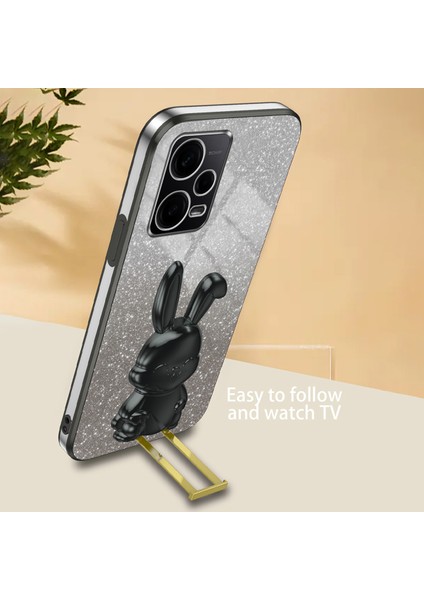 Xiaomi Redmi Için Not 12 Pro 5g Pc+Tpu Galvanik Cep Telefonu Kılıfı Desteği Kickstand Kapak-Siyah (Yurt Dışından) modelleri