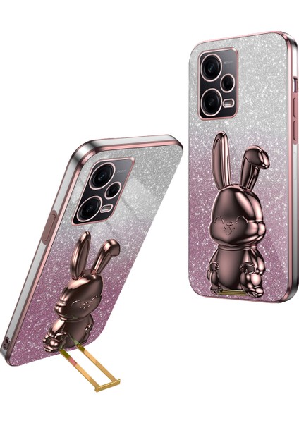 Xiaomi Redmi Için Not 12 Pro 5g Pc+Tpu Galvanik Cep Telefonu Kılıfı Desteği Kickstand Kapak-Pembe (Yurt Dışından)