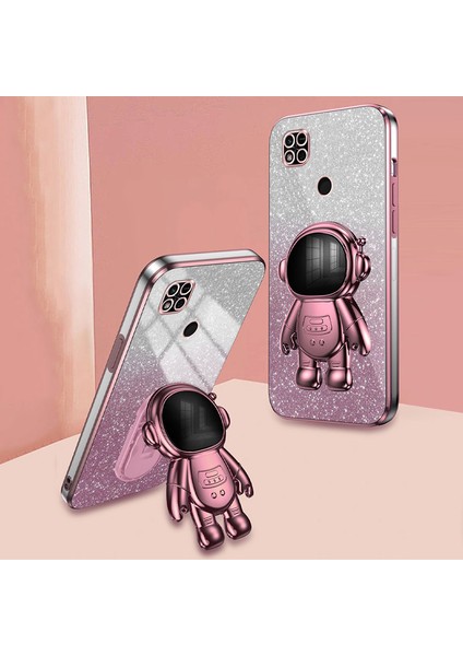 Xiaomi Redmi Için 10C 4g Telefon Kılıfı Elektro Kaplama Kickstand Pc + Tpu Glitter Toz Kapak-Pembe (Yurt Dışından)