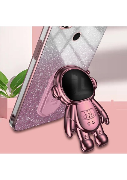 Xiaomi Redmi Için 10C 4g Telefon Kılıfı Elektro Kaplama Kickstand Pc + Tpu Glitter Toz Kapak-Pembe (Yurt Dışından)