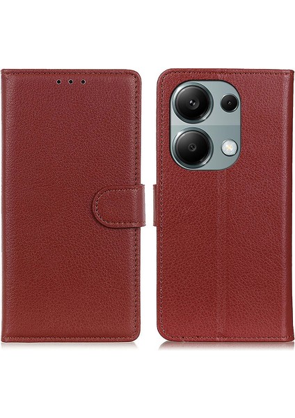 Xiaomi Poco M6 Pro 4g Kılıf Pu Deri Folyo Standı Görünüm Telefon Kapağı-Kahverengi (Yurt Dışından)