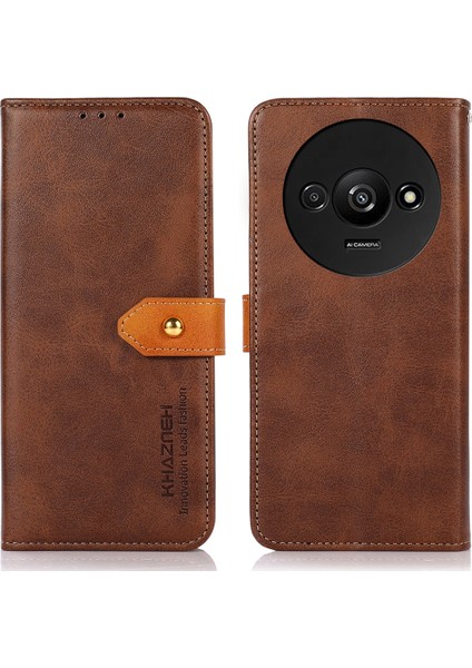 Xiaomi Redmi A3 Kılıf Pu Deri Cüzdan Folyo Telefon Kapağı-Kahverengi (Yurt Dışından)