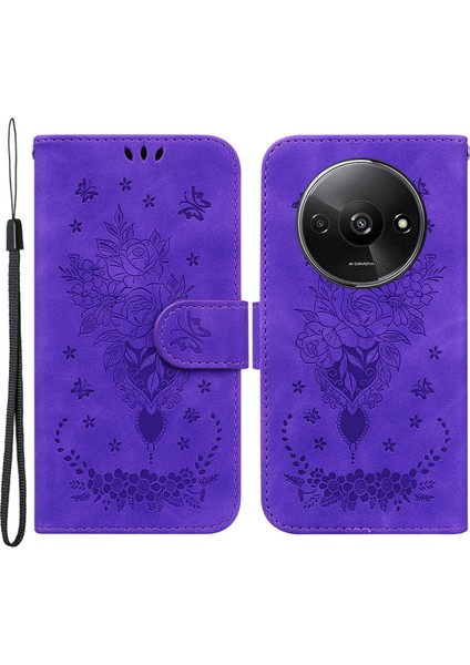 Xiaomi Redmi A3 Cep Telefonu Kılıfları Deri + Tpu Çiçek Desenli Cüzdan Tarzı Kapak-Mor (Yurt Dışından)