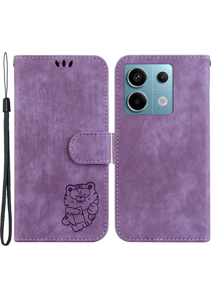 Xiaomi Poco X6 5g Pu Deri Kapak Kılıfı Cüzdan Standı Kaplan Desenli Telefon Kılıfı-Mor (Yurt Dışından)