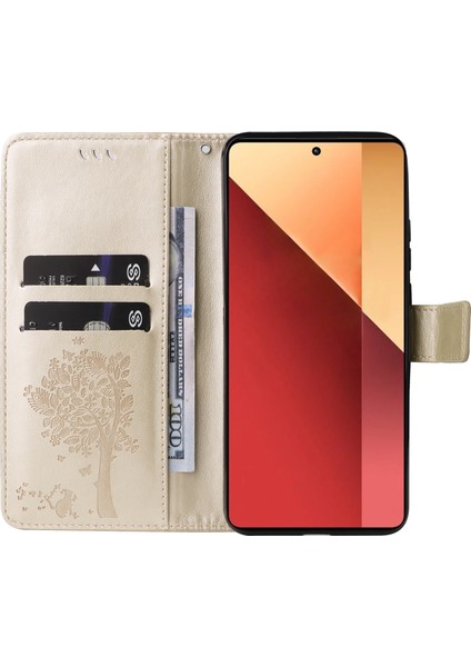 Xiaomi Poco M6 Pro 4g Kılıf Kedi Ağacı Desenli Cüzdan Kapak-Altın (Yurt Dışından)