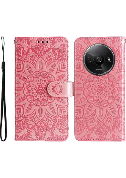 Xiaomi Redmi Için A3 Cep Telefonu Kılıfı Baskılı Çiçek Standı Kapağı ile Kullanışlı Askı-Pembe (Yurt Dışından)