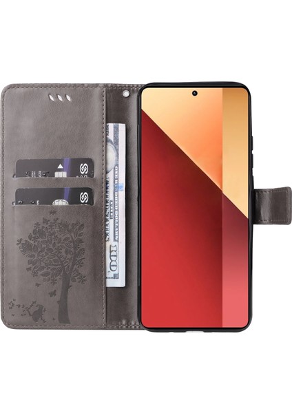 Xiaomi Poco M6 Pro 4g Kılıf Kedi Ağacı Desenli Cüzdan Kapak-Gri (Yurt Dışından)