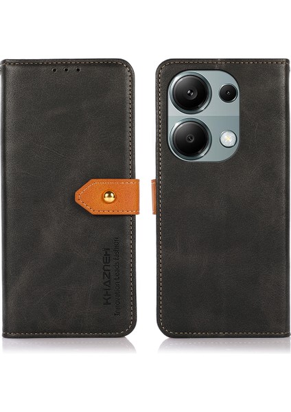 Xiaomi Poco M6 Pro 4g Manyetik Kılıf Deri Kapak Altın Tokalı-Siyah (Yurt Dışından)