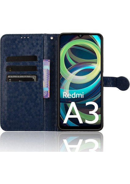 Xiaomi Redmi A3 Kılıf Nokta Baskılı Pu Deri Görüntüleme Standı Telefon Kapağı-Koyu Mavi Için (Yurt Dışından) fiyatları