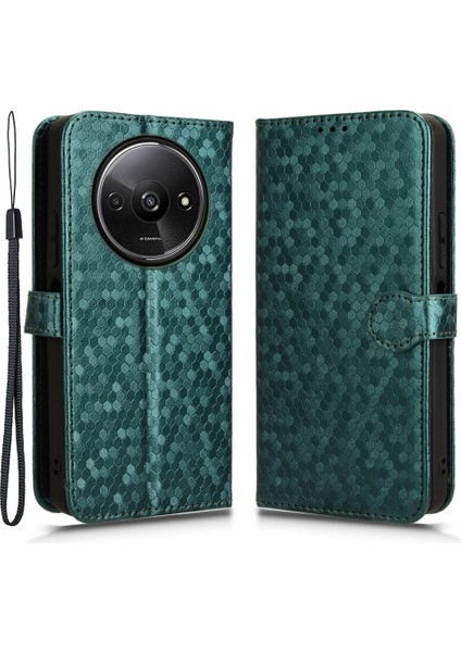 Xiaomi Redmi A3 Kılıf Nokta Baskılı Pu Deri Görüntüleme Standı Telefon Kapağı-Yeşil (Yurt Dışından)