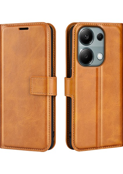 Xiaomi Poco M6 Pro 4g Kapak Manyetik Toka Pu Deri Folio Flip Telefon Cüzdan Kılıfı-Sarı (Yurt Dışından)