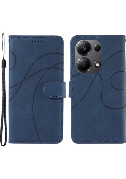 Xiaomi Poco M6 Pro 4g Kılıf Baskılı Kavisli Çizgi Deri Kapak-Mavi Için (Yurt Dışından)