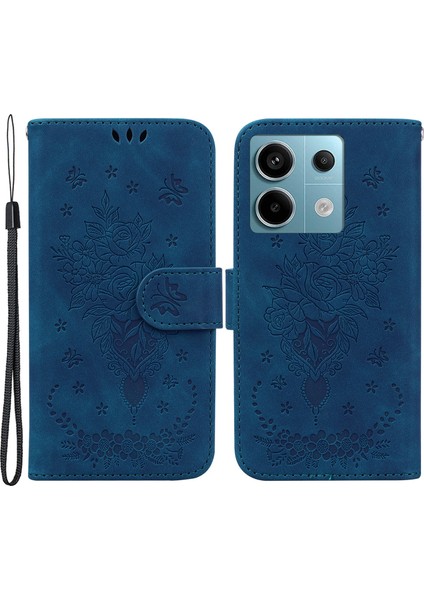 Xiaomi Poco X6 5g Kılıf Baskılı Gül Kelebek Telefon Standı Kapak-Mavi (Yurt Dışından)