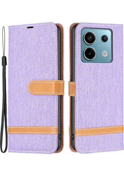 Xiaomi Poco M6 Pro 4g Deri Cüzdan Kılıf Kot Kumaş Doku Koruyucu Kapak-Mor (Yurt Dışından)