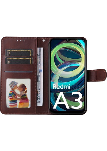 Xiaomi Redmi Için A3 Kılıf Manyetik Toka Deri Flip Cüzdan Telefon Kapağı-Kahverengi (Yurt Dışından)