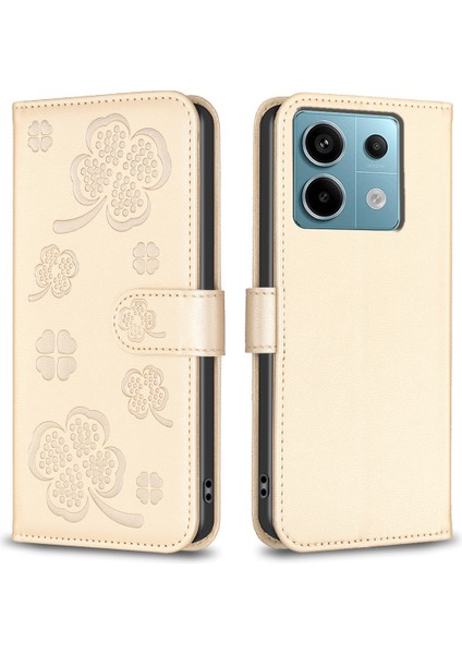 Xiaomi Poco X6 5g Deri Kılıf Şanslı Yonca Desen Koruma Kabuğu Telefon Kapağı-Altın Için (Yurt Dışından)