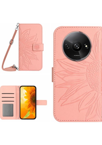 Xiaomi Redmi A3 Deri Kılıf Crossbody Cüzdan Telefon Kapağı-Açık Pembe Için (Yurt Dışından)