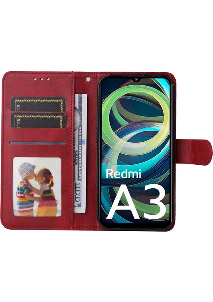 Xiaomi Redmi A3 Kılıf Manyetik Toka Deri Flip Cüzdan Telefon Kapağı-Kırmızı (Yurt Dışından) fiyatları