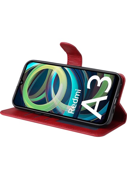 Xiaomi Redmi A3 Kılıf Manyetik Toka Deri Flip Cüzdan Telefon Kapağı-Kırmızı (Yurt Dışından) modelleri