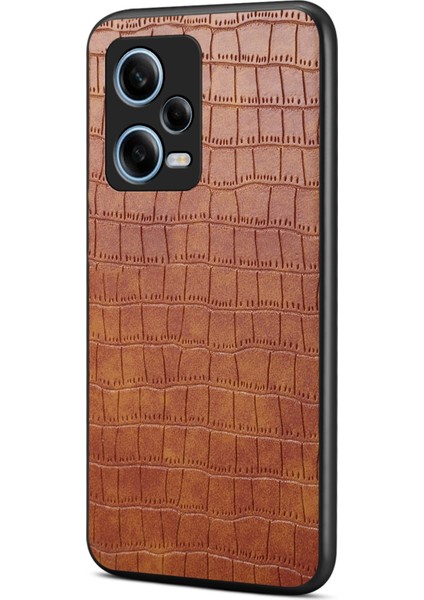 Xiaomi Redmi Note 12 Pro 5g Pu Deri+Pc+Tpu Kapak Timsah Dokulu Cep Telefonu Kılıfı-Kahverengi (Yurt Dışından)