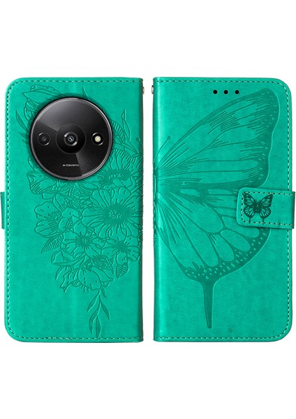 Xiaomi Redmi A3 Kılıf Kelebek Çevirme Pu Deri Standlı Telefon Kapağı-Yeşil (Yurt Dışından)