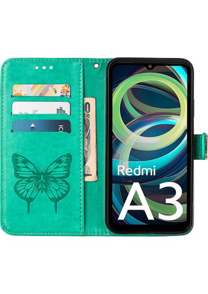 Xiaomi Redmi A3 Kılıf Kelebek Çevirme Pu Deri Standlı Telefon Kapağı-Yeşil (Yurt Dışından) fiyatları