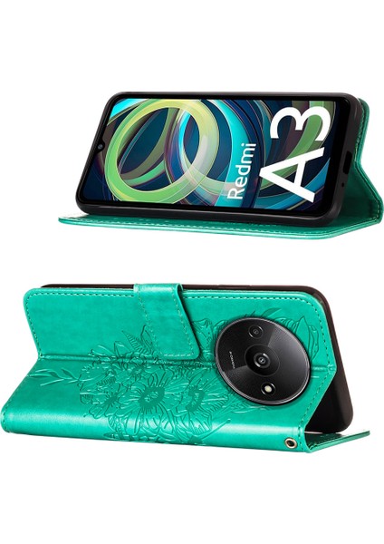 Xiaomi Redmi A3 Kılıf Kelebek Çevirme Pu Deri Standlı Telefon Kapağı-Yeşil (Yurt Dışından) modelleri