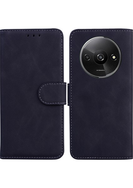 Xiaomi Redmi Için A3 Cep Telefonu Kılıfı Pu Deri Damla Geçirmez Kapak Saf Renkli Telefon Standı-Siyah (Yurt Dışından)