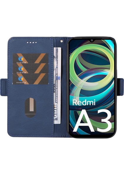 Xiaomi Redmi A3 Manyetik Kılıf Eşkenar Dörtgen Desenli Deri Cüzdan Telefon Kapağı-Mavi (Yurt Dışından) fiyatları