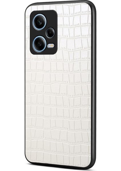 Xiaomi Redmi Note 12 Pro 5g Pu Deri+Pc+Tpu Kapak Timsah Dokulu Cep Telefonu Kılıfı-Beyaz (Yurt Dışından)