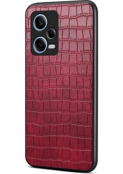 Xiaomi Redmi Note 12 Pro 5g Pu Deri+Pc+Tpu Kapak Timsah Dokulu Cep Telefonu Kılıfı-Kırmızı (Yurt Dışından)
