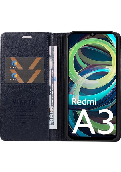 Xiaomi Redmi A3 Kılıf Folio Pu Deri Manyetik Emme Telefon Kapağı-Lacivert (Yurt Dışından) fiyatları
