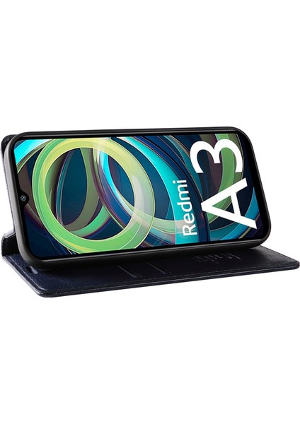 Xiaomi Redmi A3 Kılıf Folio Pu Deri Manyetik Emme Telefon Kapağı-Lacivert (Yurt Dışından) modelleri