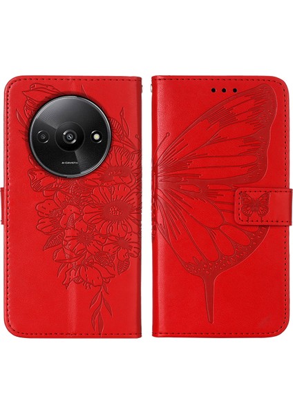 Xiaomi Redmi Için A3 Kılıf Kelebek Çevirme Pu Deri Standlı Telefon Kapağı-Kırmızı (Yurt Dışından)