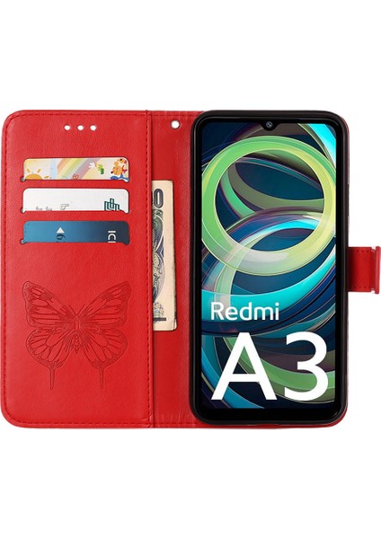 Xiaomi Redmi Için A3 Kılıf Kelebek Çevirme Pu Deri Standlı Telefon Kapağı-Kırmızı (Yurt Dışından) fiyatları