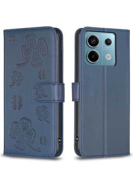 Xiaomi Poco X6 5g Deri Kılıf Şanslı Yonca Desen Koruma Kabuğu Telefon Kapağı-Mavi Için (Yurt Dışından)