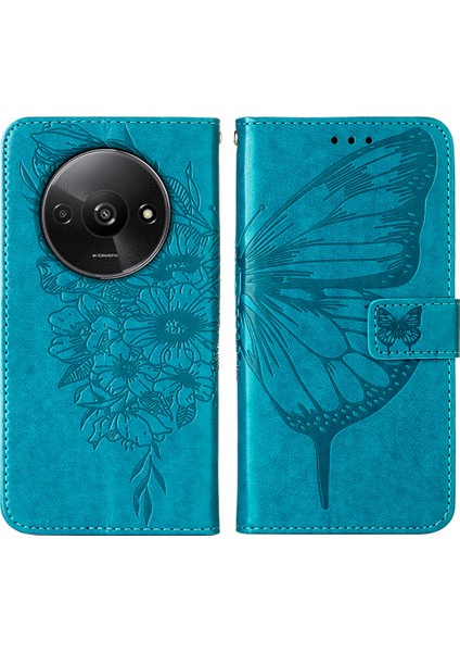 Xiaomi Redmi Için A3 Kılıf Kelebek Çevirme Pu Deri Standlı Telefon Kapağı-Mavi (Yurt Dışından)