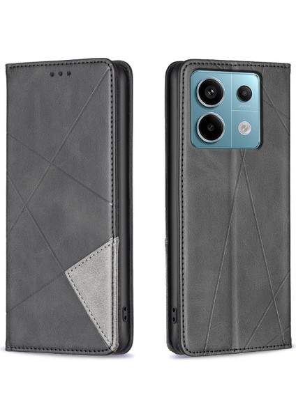 Xiaomi Poco X6 5g Pu Deri Kılıf Standı Manyetik Kapatma Flip Telefon Kapağı-Siyah (Yurt Dışından)