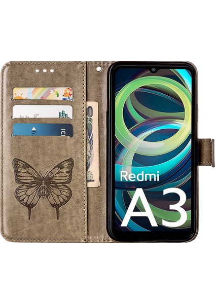 Xiaomi Redmi A3 Kılıf Kelebek Çevirme Pu Deri Standlı Telefon Kapağı-Gri (Yurt Dışından) fiyatları