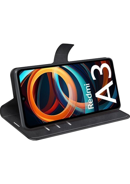 Xiaomi Redmi Için A3 Pu Deri Kılıf Manyetik Kapatma Cüzdan Telefon Kapağı-Siyah (Yurt Dışından) modelleri